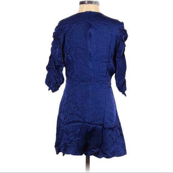 Zara Plunge Neck Ruched 3/4 Sleeve Romper Women’s Size Small Blue - Picture 2 of 4